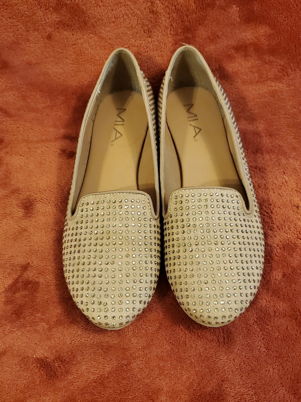 MIA Women's Beige Studded Slip-On Loafers